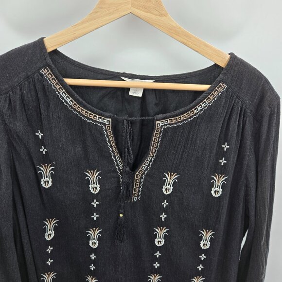 Caslon Black Embroidered Boho Peasant Tassels Tunic Midi Dress Large - Picture 4 of 13